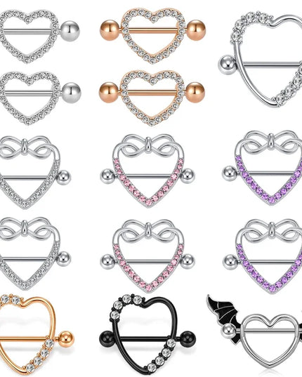1Pair Heart Shaped Nipple Rings Piercing Jewelry for Women Sexy Clips Stianless Steel Nipple Ring Clamps Pierced Body Jewelry