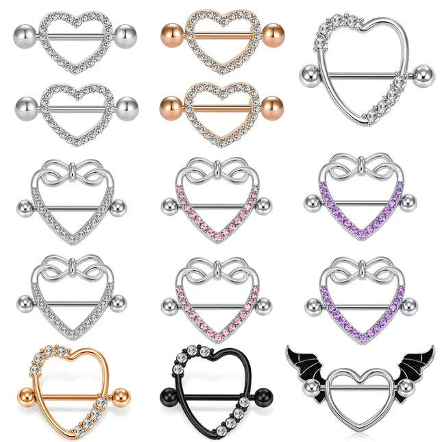 1Pair Heart Shaped Nipple Rings Piercing Jewelry for Women Sexy Clips Stianless Steel Nipple Ring Clamps Pierced Body Jewelry