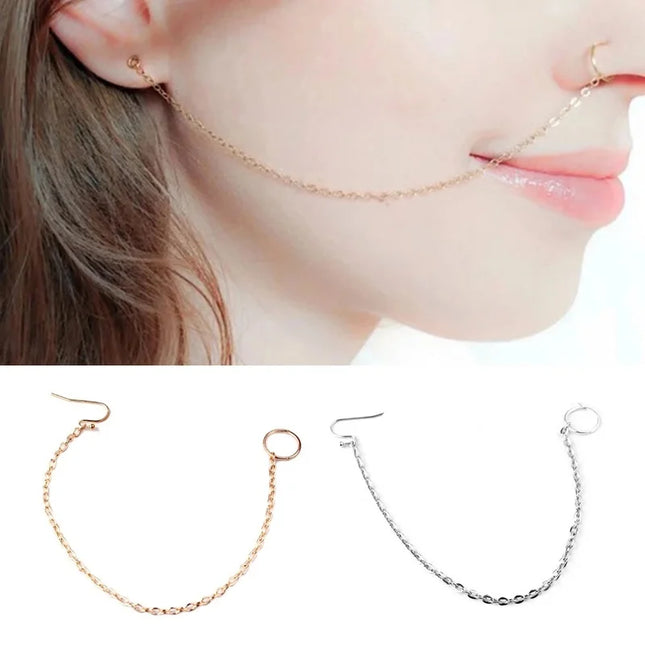 New 1Pcs  Ear Hook Nose Ring Body Jewelry Tassel Chain Link Nose Piercing Body Puncture Nostril Piercing for Women Jewelry