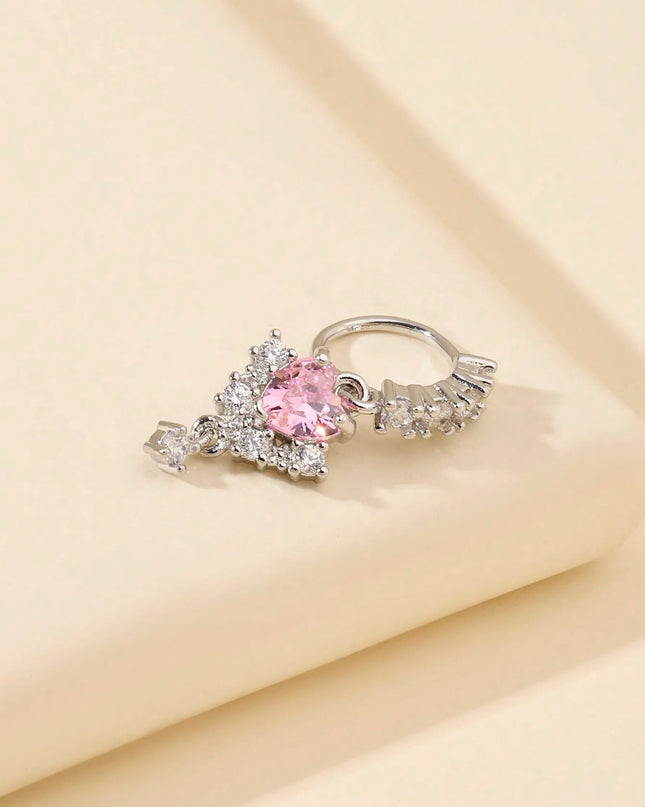 1 L-shaped heart-shaped CZ nose nail, shiny cubic zirconia cute perforated nose ring, silver and gold, suitable for women