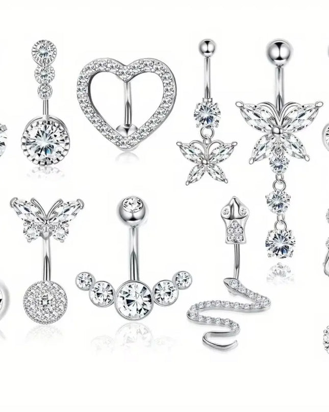 Bobisty Navel Ring 14G Heart Snake Butterfly CZ Dangling Belly Ring for Women Stunning Belly Button Piercing Jewelry