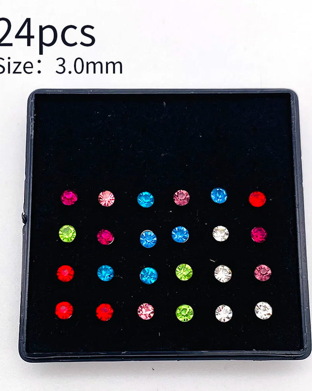 Nose Studs Stainless Steel Crystal Nose Ring Piercing Set For Women Gift With Box 24/40/60Pcs