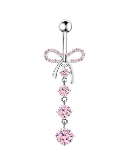Stainless Steel Bow Belly Button Piercing Heart Shape Copper Belly Button Ring Pink Zircon Navel Piercing Jewelry Body Jewelry