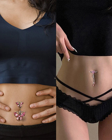 Steel Belly Button Rings Pink Crystal Piercing Navel Heart Style Navel Piercing Earring Belly Piercing Sexy Body Jewelry Ombligo