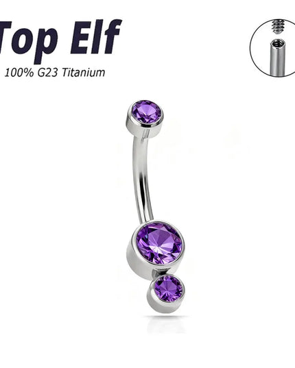 G23 Titanium 14G Curved Belly Button Ring with 3 Round Zircon Navel Barbell Stud for Women Hypoallergenic Body Piercing Jewelry