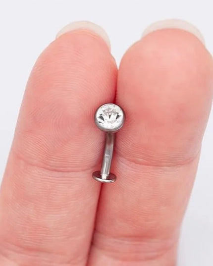 14G G23 Titanium Curved Belly Button Ring with White Zirconia Flat Implantable Navel Jewelry Elegant Pin-Type Piercing Accessory