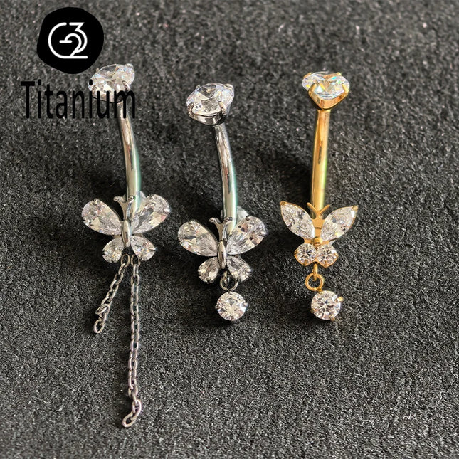 ASTM F136 G23 Titanium Belly Navel Piercing Butterfly Belly Button Rings  For Women Rhinestone Navel Rings Belly Body Jewelry