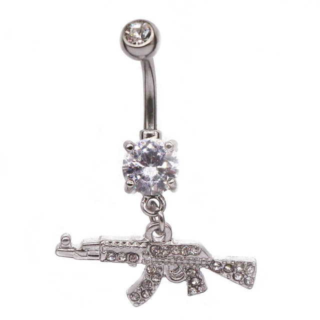 Belly Button Rings Gun Piercing Navel Ring Clear Gem Navel Button Ring Body Jewelry Ombligo Nail Belly Piercing for Women Girls