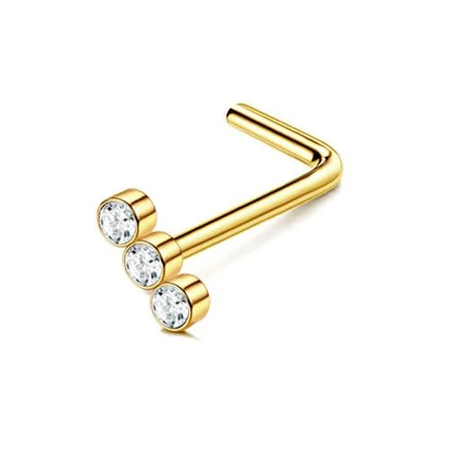 Florideco 14K Gold Plated Nose Rings for Women Men 20G Stainless Steel Nose Rings Hoops L Shaped Studs Nostril Piercings Jewelry