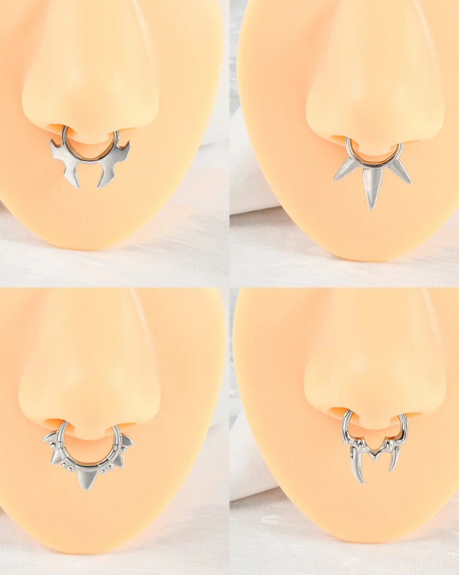 1PC Stainless Steel Irregular Ox Horn Fake Nose Ring Fangs Non Piercing Clip on Nose Hoop Cone Septum Fake Nose Piercing Jewelry
