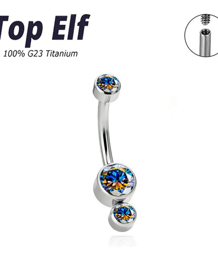 G23 Titanium 14G Curved Belly Button Ring with 3 Round Zircon Navel Barbell Stud for Women Hypoallergenic Body Piercing Jewelry