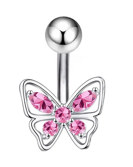 Sexy Pink Zircon Heart Belly Button Rings For Women Girls Fashion Stainless Steel Heart Navel Piercing Barbell Cute Belly Rings