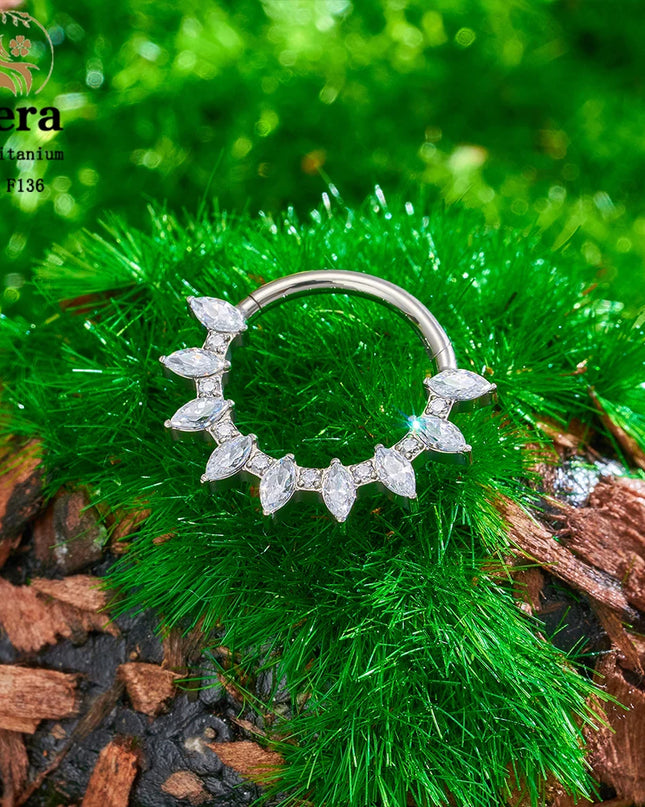 ASTM F136 Titanium Nose Ring Hoop 16G Pear CZ Hinged Segment Septum Clicker Ring Cartilage Daith Piercing Earring Body Jewelry
