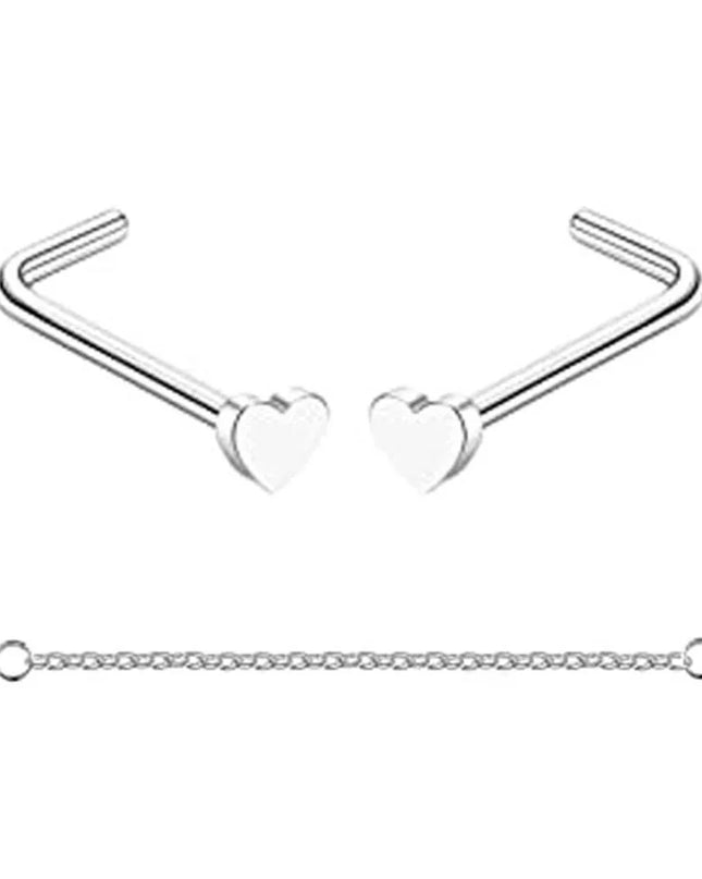 Nose Rings Chain Piercing Across Double with Chain Studs with Chain 20G Piercing Stud Nostril Jewelry for Women Men