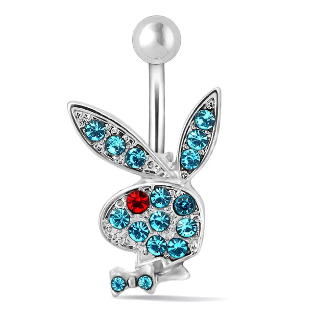 1pc Belly Button Rings Bunny Navel rings  Rabbit Belly Rings for Women Gem stone Pink Blue Bunny Fake Belly Piercing Rin