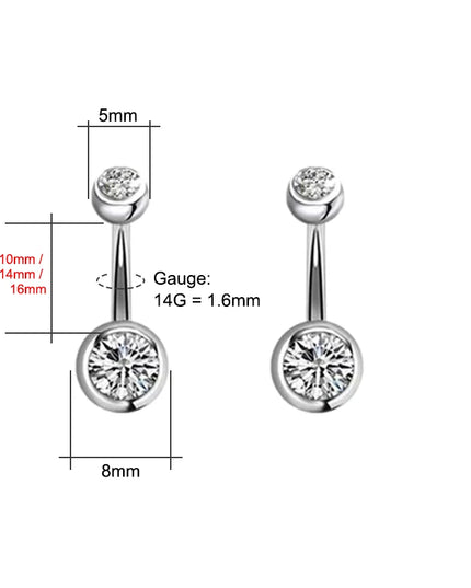 14G Belly Button Piercing Ring, Surgical Steel CZ Crystal Gem Internally Threaded Belly Button Ring Piercing Jewelry