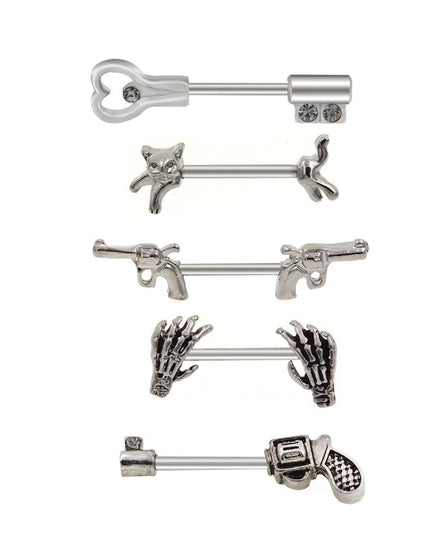 1Pair 5 Choice Gun Key shape Hand Nipple piercing Gun Piercing 14G 1.6x12/14mm No-Infection Body Jewelry Barbells