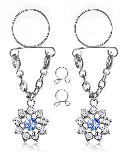 1 Pair New Fake Nipple Ring Sexy Tassel Crystal Butterfly Pendant For Women Girls Adjustable Faux Nipple Piercing Body Jewelry