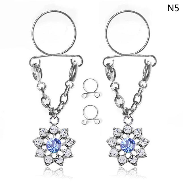 1 Pair New Fake Nipple Ring Sexy Tassel Crystal Butterfly Pendant For Women Girls Adjustable Faux Nipple Piercing Body Jewelry