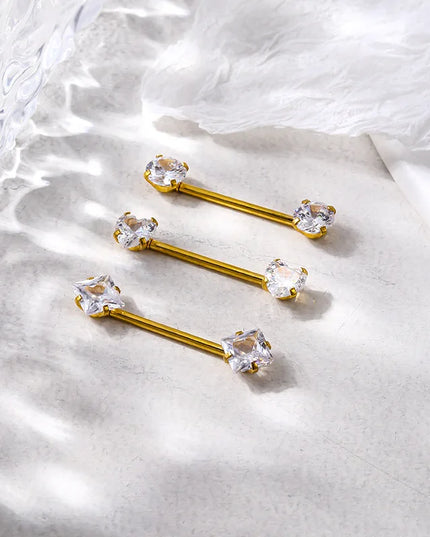 1PC Stainless Steel CZ Nipple Rings for Women Silver Gold Color Barbell Round Heart Square Nipple Piercing Body Piercing Jewelry