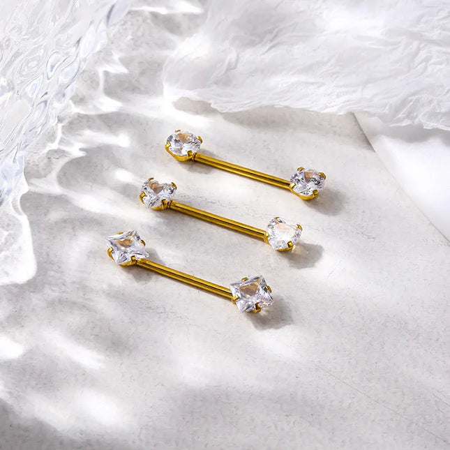 1PC Stainless Steel CZ Nipple Rings for Women Silver Gold Color Barbell Round Heart Square Nipple Piercing Body Piercing Jewelry