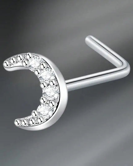 L Shaped Nose Studs Rings Cute Heart Moon Shiny Zircon Gold Silver Color Nose Piercing For Women Girl Nostril Jewelry