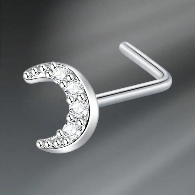 L Shaped Nose Studs Rings Cute Heart Moon Shiny Zircon Gold Silver Color Nose Piercing For Women Girl Nostril Jewelry