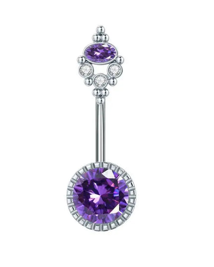 Belly Button Rings Mixed Purple Zircon Dangle Design Stainless Steel Durable Navel Rings for Daily Outfit Matching