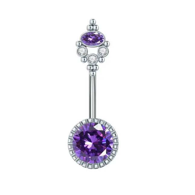 Belly Button Rings Mixed Purple Zircon Dangle Design Stainless Steel Durable Navel Rings for Daily Outfit Matching