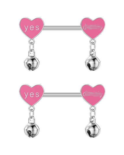 2pcs Lettering Sexy Nipple Piercing Jewelry Buttefly Cat Flower Dangled Stainless Steel Nipple Rings for Women Girls 1.6*16mm