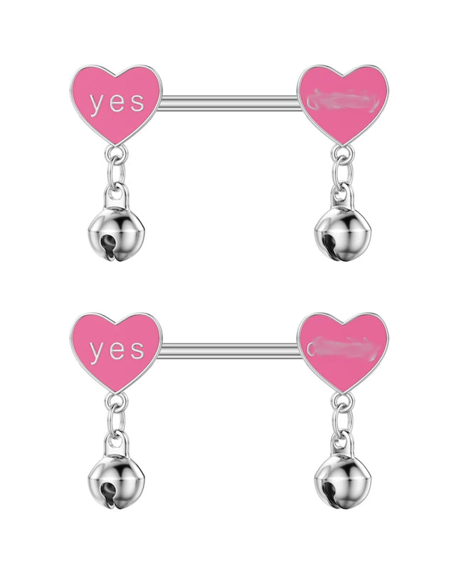 2pcs Lettering Sexy Nipple Piercing Jewelry Buttefly Cat Flower Dangled Stainless Steel Nipple Rings for Women Girls 1.6*16mm