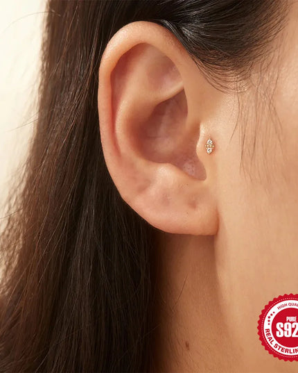 CANNER 1PC 925 Sterling Silver Flat Bottom Piercing Earring for Women Exquisite Crown Ear Studs Cartilage Earring Fine Jewelry