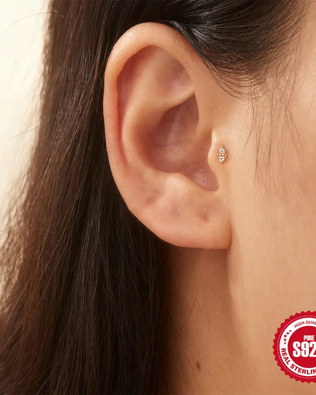 CANNER 1PC 925 Sterling Silver Flat Bottom Piercing Earring for Women Exquisite Crown Ear Studs Cartilage Earring Fine Jewelry
