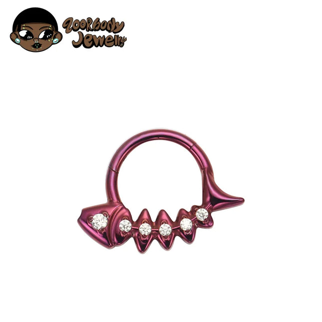 G23 Titanium Fishbone Spike Nose Ring Hinged Clicker Septem Piercing Gothic Zircon Anodized Segment Hoop Ring Daith Earring