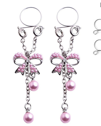 1 Pair New Fake Nipple Ring Sexy Tassel Crystal Butterfly Pendant For Women Girls Adjustable Faux Nipple Piercing Body Jewelry