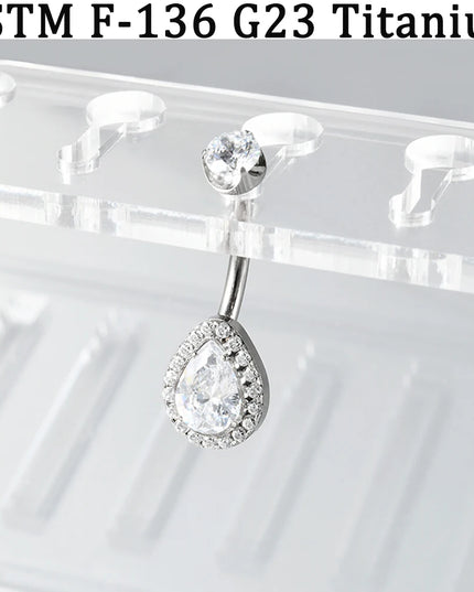 1PC Sexy Exquaisite Waterdrop Full Zirconia Paved Belly Button Ring 14G G23 Impalnt Titanium Internal Thread Navel Belly Ring