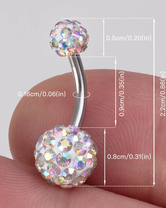 1pc Ferido Belly Button Rings Bling CZ Ball Belly Ring Navel Piercing Crystal Piercings 14G Fashion Body Jewelry for Women Girl