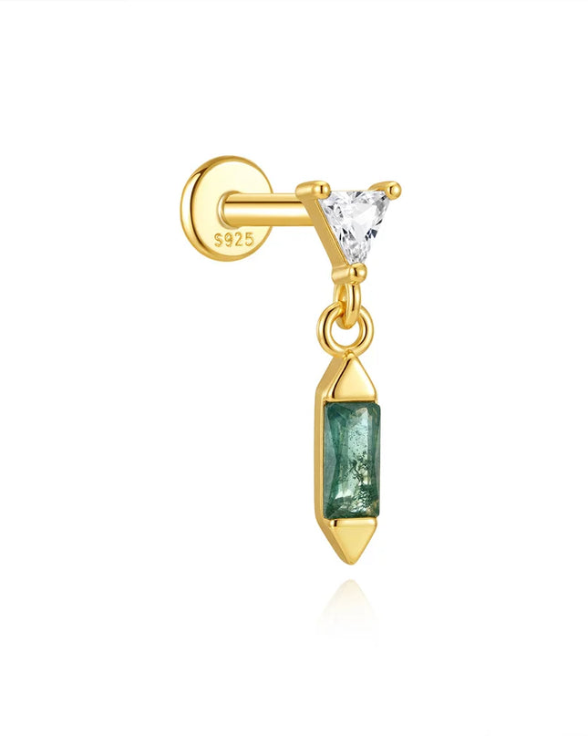 Aide 1PC 925 Sterling Silver 18K Gold Threaded Piercing Earring Women Ins Green Red Colors Zircon  Ear Bone Nail Gift Jewelry