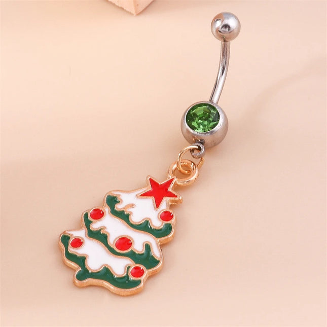 Cute Christmas Tree Belly Button Rings for Women Sexy Piercing Body Jewelry Navel Rings Girls Party Festival Jewelry Gifts