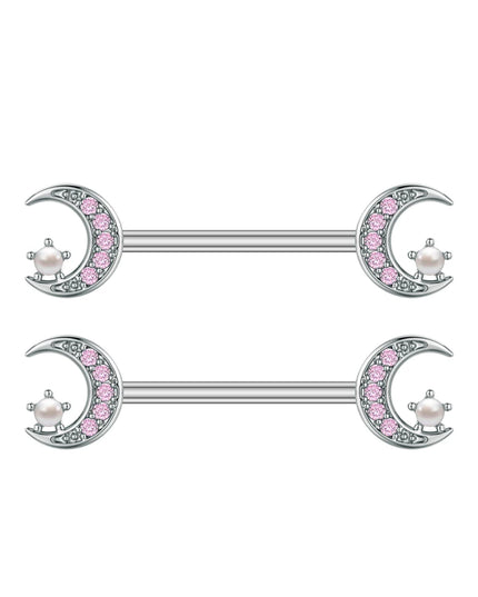 A Pair Cute Heart Dangled Nipple Piercings Barbell for Women Pink Color Moon Butterfly Shaped Sexy Nipple Rings Shield Bar Sets