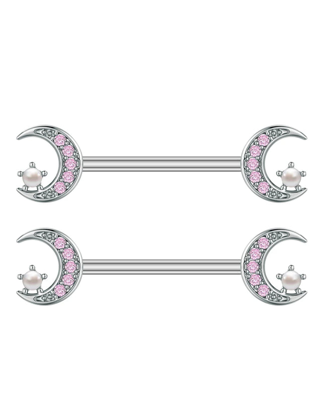 A Pair Cute Heart Dangled Nipple Piercings Barbell for Women Pink Color Moon Butterfly Shaped Sexy Nipple Rings Shield Bar Sets