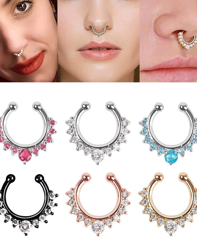 1pc New Fake Piercing Jewelry Clip On Nose Septum Ring for Women Fake Nose Rings Hoop Crysta Faux Non Pierced Nose Ring Earrings