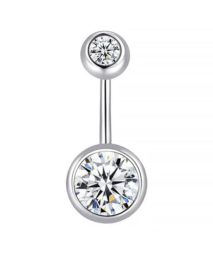 Double Gem Belly Button Rings Stainless Steel Crystal Rhinestone Navel Rings Barbells Studs Women Girls Body Piercing Jewelry
