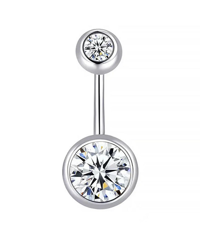 Double Gem Belly Button Rings Stainless Steel Crystal Rhinestone Navel Rings Barbells Studs Women Girls Body Piercing Jewelry