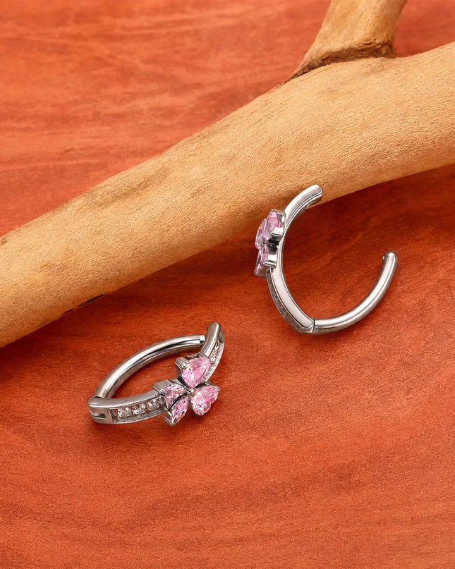 Belly Button Piercing 14G ASTM F136 Titanium Bow Shaped Zirconia Inlaid Anodized Hinged Clicker Ring For Women Body Jewelry