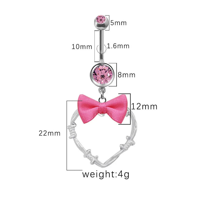 Beautiful Bow Belly Button Ring for Women Heart-shaped Belly Piercing Jewerly Surgical Steel Body Piercing Jewelry