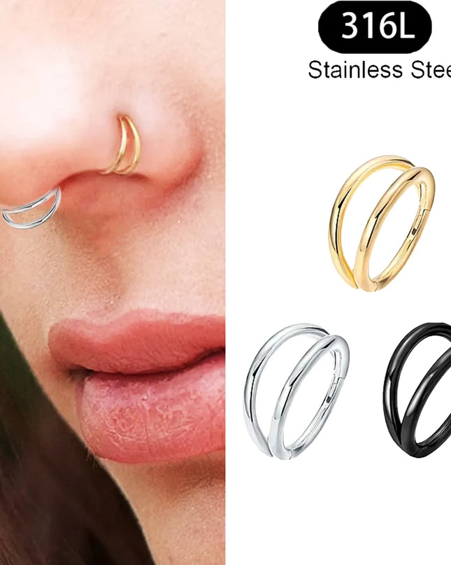 Double Nose Rings Hoops, Septum Cartilage Hoop Earrings, Open Stacked Nose Rings for Women and Men, Piercing Jewelry Gift.