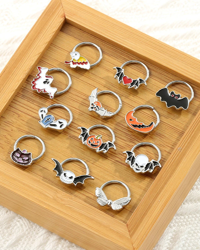 Halloween Gift Hinged Segment Nose Ring Women Ear Rings Nose Piercing Ghost Bat Ear Nose Septum Piercing Body Jewelry