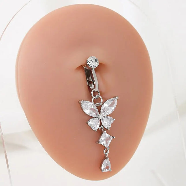 Clip On Belly Button Ring Butterfly Shape Copper Zircon Fake Belly Piercing Umbilical Navel Body Jewelry Trendy Fashion Style