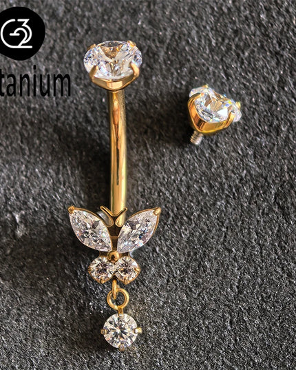 ASTM F136 G23 Titanium Belly Navel Piercing Butterfly Belly Button Rings  For Women Rhinestone Navel Rings Belly Body Jewelry